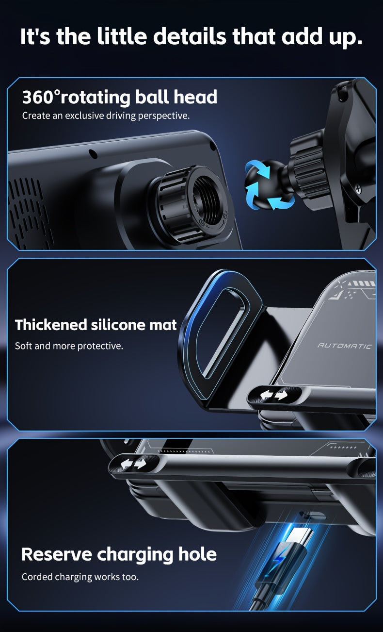 Wireless Charging Phone Holder Car Mount for Folding Screen/Universal Smartphone, 90° Rotating Car Mount Output Power 15W, Super Stable Air Vent Cell Phone Car Mount with Hook Clip, One Button Release for iPhone, Samsung, Google, and Other Smartphone