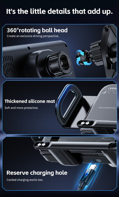 Wireless Charging Phone Holder Car Mount for Folding Screen/Universal Smartphone, 90° Rotating Car Mount Output Power 15W, Super Stable Air Vent Cell Phone Car Mount with Hook Clip, One Button Release for iPhone, Samsung, Google, and Other Smartphone