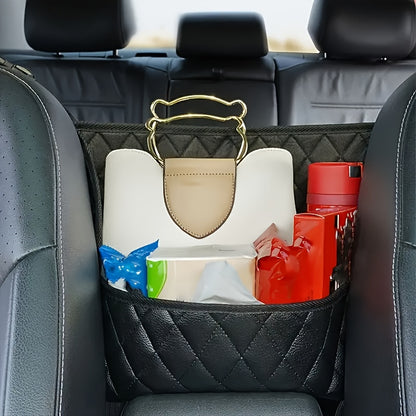 Car Seat Back Organizer PU Leather – Large Capacity Storage Net Bag, Hanging Mount, Lightweight Car Interior Accessory, Single & 2-Pack Options