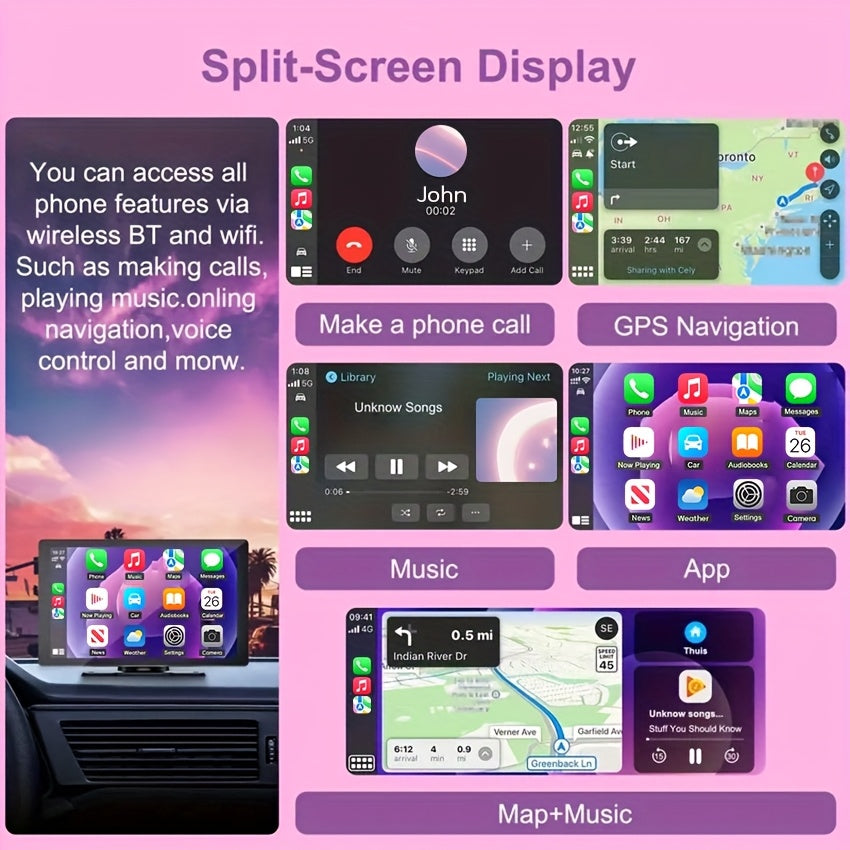 7-Inch Wireless Car Display with Car Audio, HD Touchscreen, 1080P Reversing Camera, Dashcam, GPS Navigation, Mirror Link, FM/AUX/USB/TF Interface, Compatible with All Car Models, a Must-Have for Vacations, And a New Year'S Gift for Dad And Driver