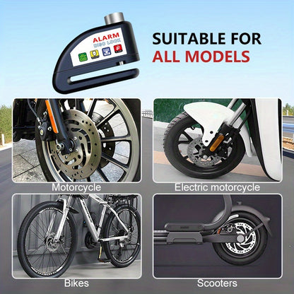 Motorcycle Lock Bicycle Lock Anti-theft Lock Disc Brake Lock Dirt Bike Lock 110dB Alarm System 500mAh Battery USB Charging Complimentary Cable Reminder Rope