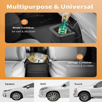 2 Gallon Car Trash Can with Lid and Storage Pockets – Leakproof & Odor-Proof Vehicle Garbage Bin – Fits Cars, SUVs, Trucks