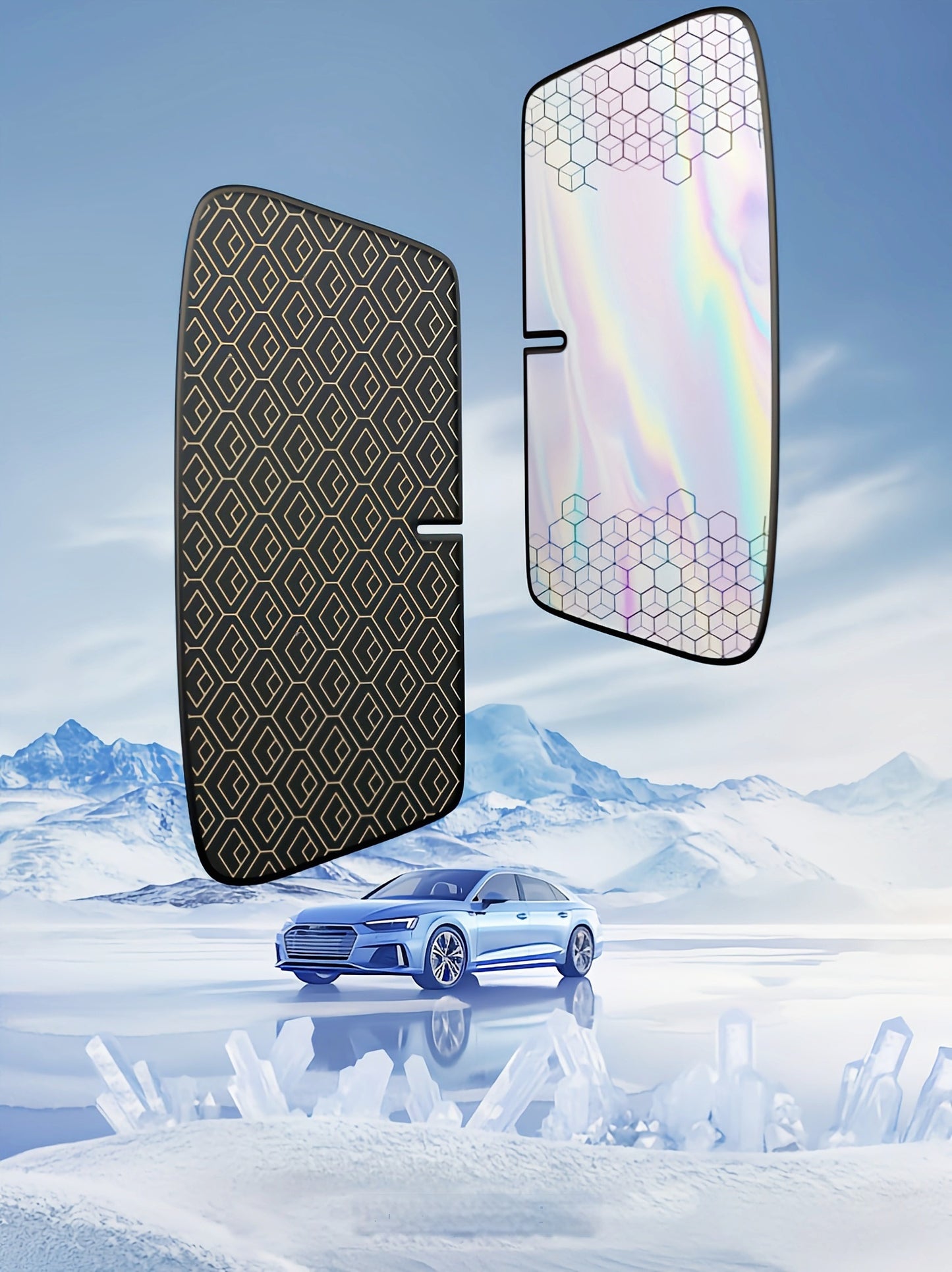 Upgraded Laser Insulation Car Sunshade Thickened 5-Layer Front Windshield Heat Blocker with Diamond Pattern, Fits All Vehicles, Golden/Black Design for Stylish Sun Protection, Vehicle Heat Shield | Stylish Car Accessory | Premium Quality Material