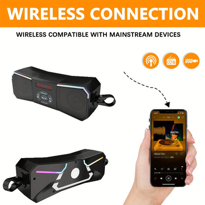 Korbros Handlebar Mount Stereo Wireless Motorcycle Speakers, MP3 Music Player Audio Amplifier, AUX-in, USB, FM Radio, 12V, Room Electrical/Hard Wiring, Button Control, Off-road-motorcycles, Without Battery