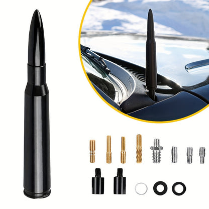 Universal 50 Cal Bullet Antenna for Truck | Compatible with Chevy Silverado, for Ford Bronco F150, for Ram 1500, for GMC Sierra, for Jeep for Wrangler, for Toyota Tundra | Black 5.3 Inch, Aluminum Alloy Material, Without Battery