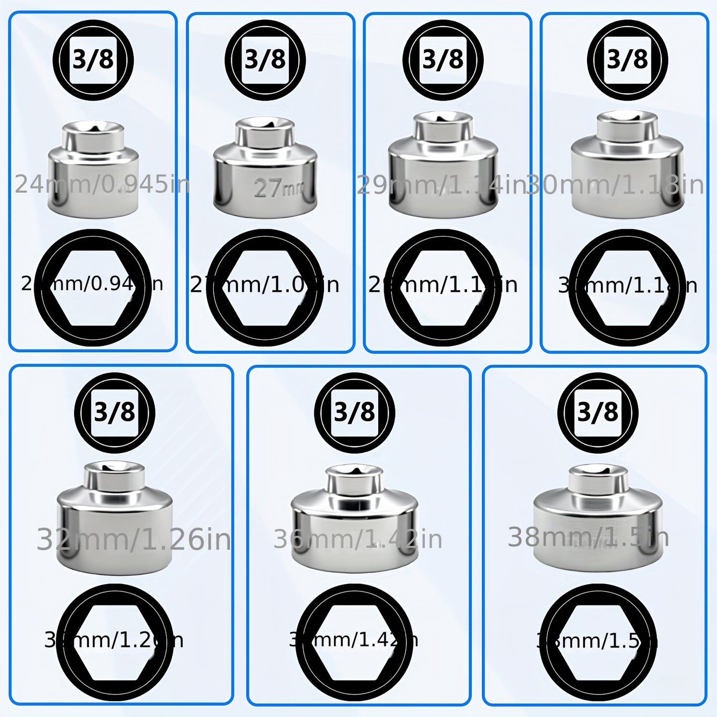 7pcs Oil Filter Element Socket Wrench Hexagonal Wrench Tool Kit Including 24Mm, 27Mm, 29Mm, 30Mm, 32Mm, 36Mm, 38Mm Socket Set, Including 24Mm, 38Mm Socket Set Almost Universal Tools, Gift