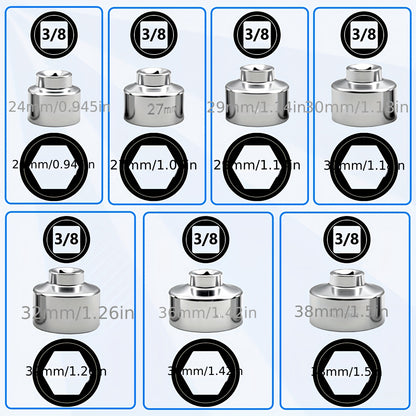 7pcs Oil Filter Element Socket Wrench Hexagonal Wrench Tool Kit Including 24Mm, 27Mm, 29Mm, 30Mm, 32Mm, 36Mm, 38Mm Socket Set, Including 24Mm, 38Mm Socket Set Almost Universal Tools, Gift