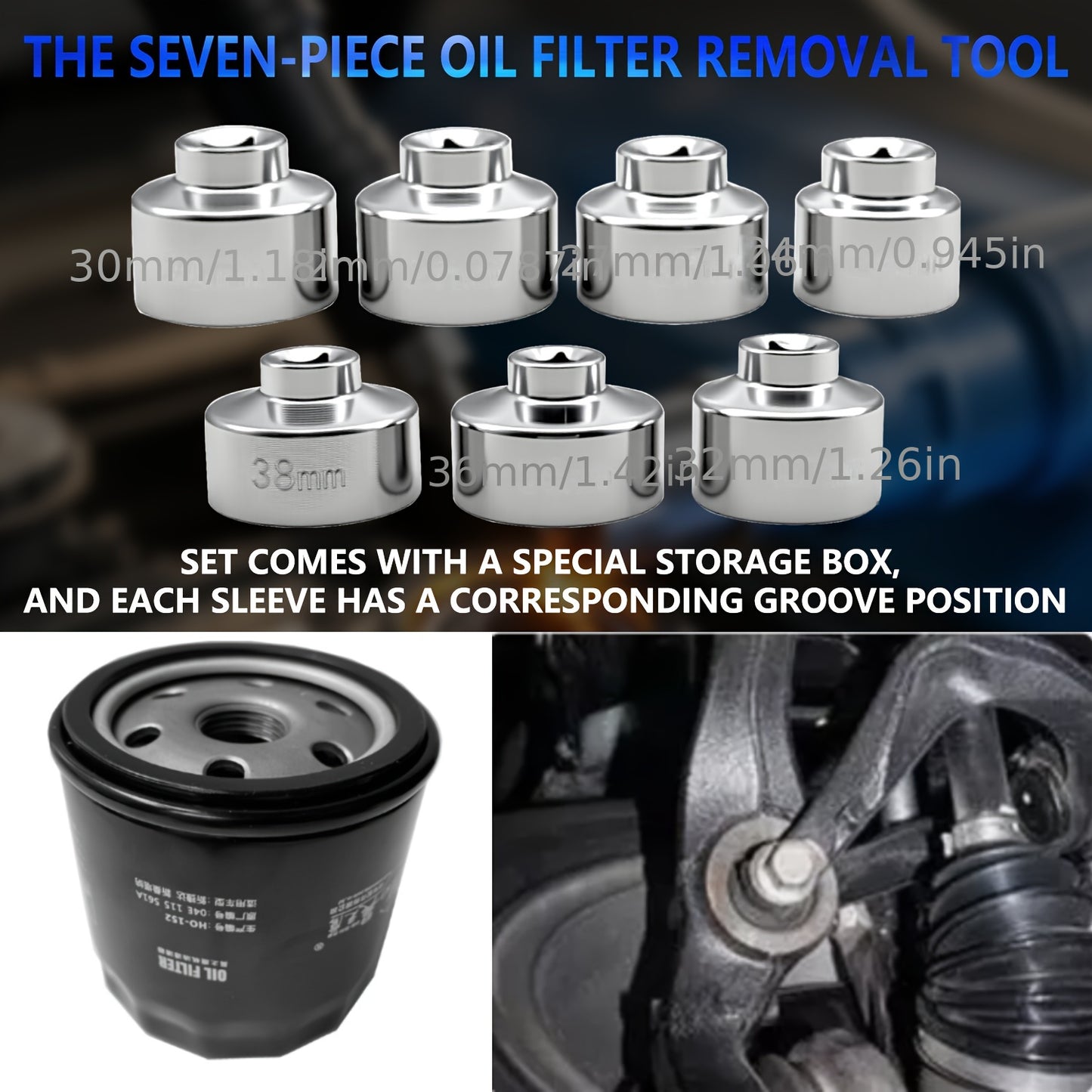 7pcs Oil Filter Element Socket Wrench Hexagonal Wrench Tool Kit Including 24Mm, 27Mm, 29Mm, 30Mm, 32Mm, 36Mm, 38Mm Socket Set, Including 24Mm, 38Mm Socket Set Almost Universal Tools, Gift