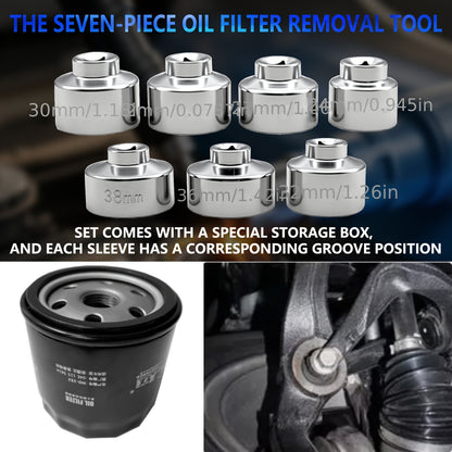 7pcs Oil Filter Element Socket Wrench Hexagonal Wrench Tool Kit Including 24Mm, 27Mm, 29Mm, 30Mm, 32Mm, 36Mm, 38Mm Socket Set, Including 24Mm, 38Mm Socket Set Almost Universal Tools, Gift
