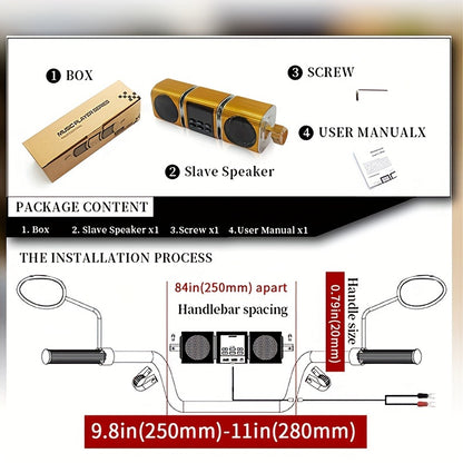 KORBROS Motorcycle Sound Bar With Built-in Amplifier - Wireless, IPX5 Waterproof, USB & AUX Inputs, FM Radio, 12V Metal MP3 Player For Off-Road Bikes, Without Battery