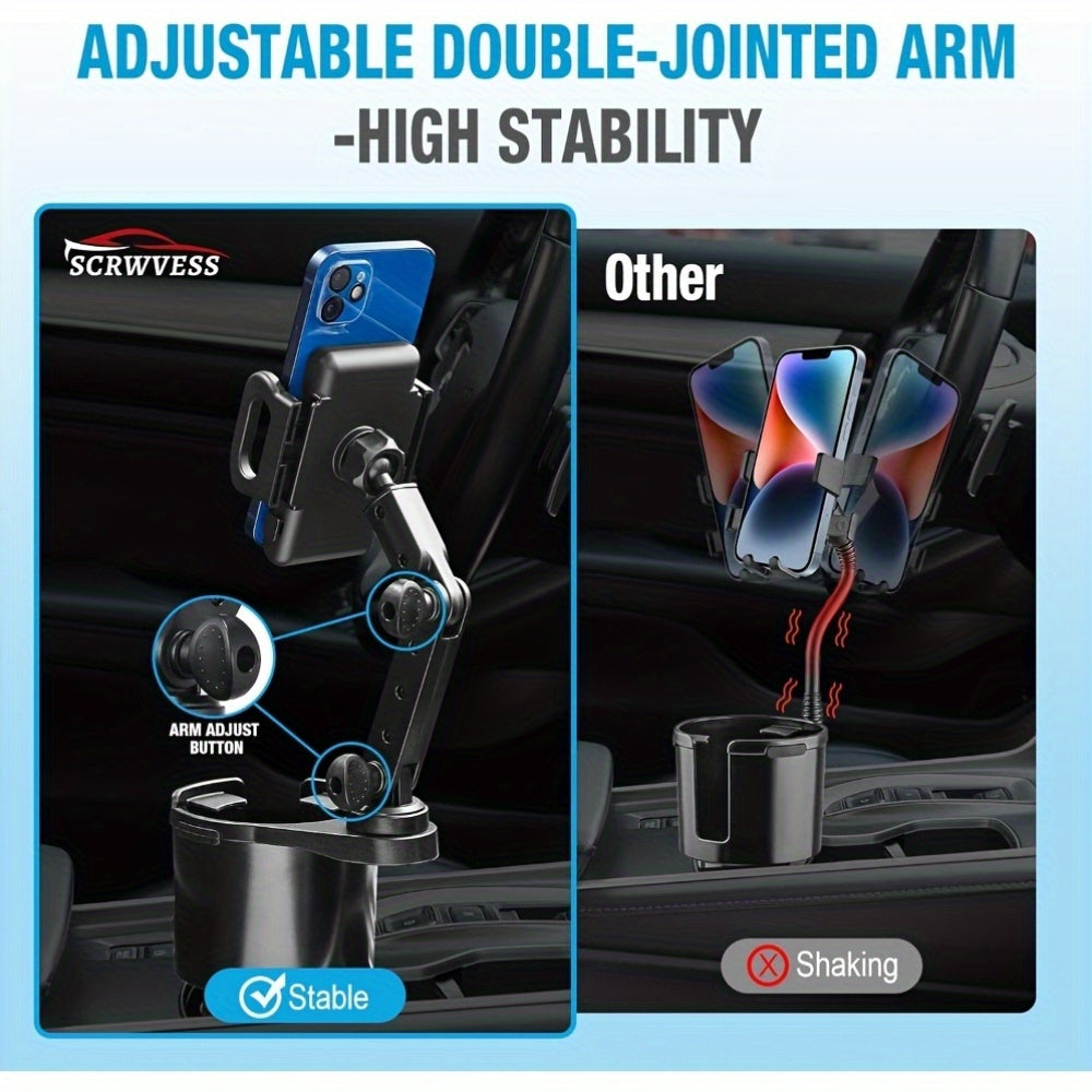 1 In-car 2-in-1 Holder, Versatile Portable Swivelable Car Phone Cup Holder for Cars, SUVs, Trucks, with Shock Trim, Black Car Cup Holder Extender