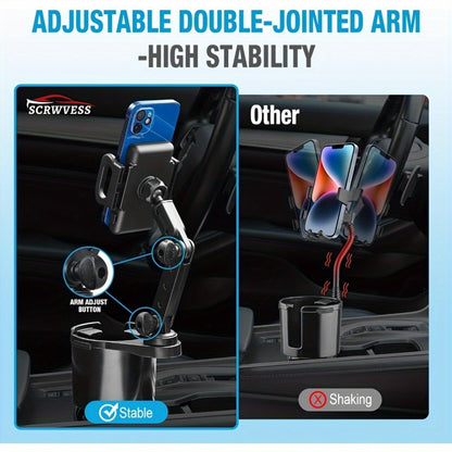 1 In-car 2-in-1 Holder, Versatile Portable Swivelable Car Phone Cup Holder for Cars, SUVs, Trucks, with Shock Trim, Black Car Cup Holder Extender