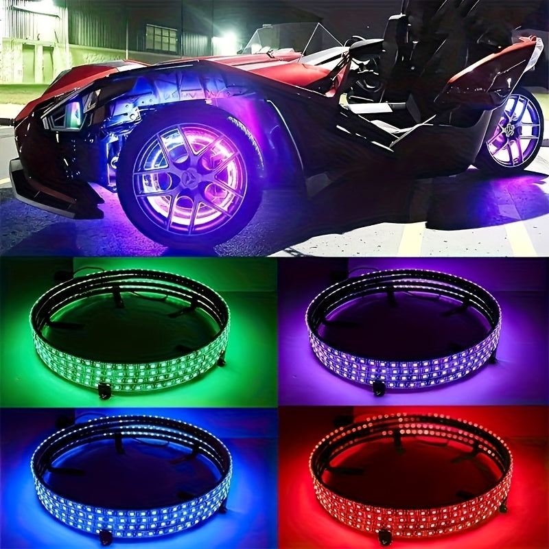 [Remote Control LED Lights] 4pcs Car Wheel Lights, Remote Control With Flashing Modes, LED Wheel Ring Lights For Trucks Cars SUV Pickup Vehicles Offroad, Equipped With Seven-Color Dazzling Light Function, Car Rim Light, Without Battery