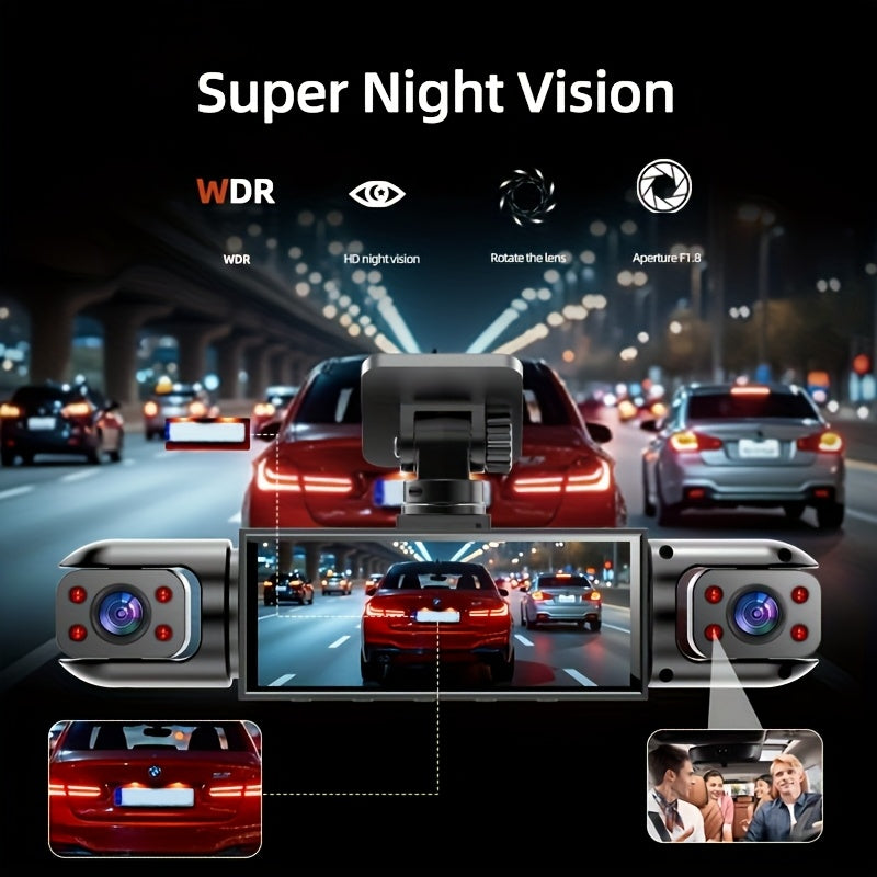 AXH 360° Panoramic 3/4 Lens Channel 1080P HD Ultimate Safety Dash Cam Set, 1080P Front and 720P Full Coverage Front, Rear, Left, and Right, Quad-Split Screen Display, HD Night Vision, WDR, G-Sensor, Loop Recording - Car Accessories/Car Dash