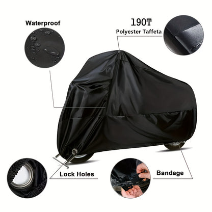 190T Universal Fit All-Waterproof, Dustproof, Sunscreen Heavy Duty Motorcycle Cover, Waterproof All Seasons Indoor Outdoor Protection, Sport Bikes Cruisers Scooter Touring Off-Road