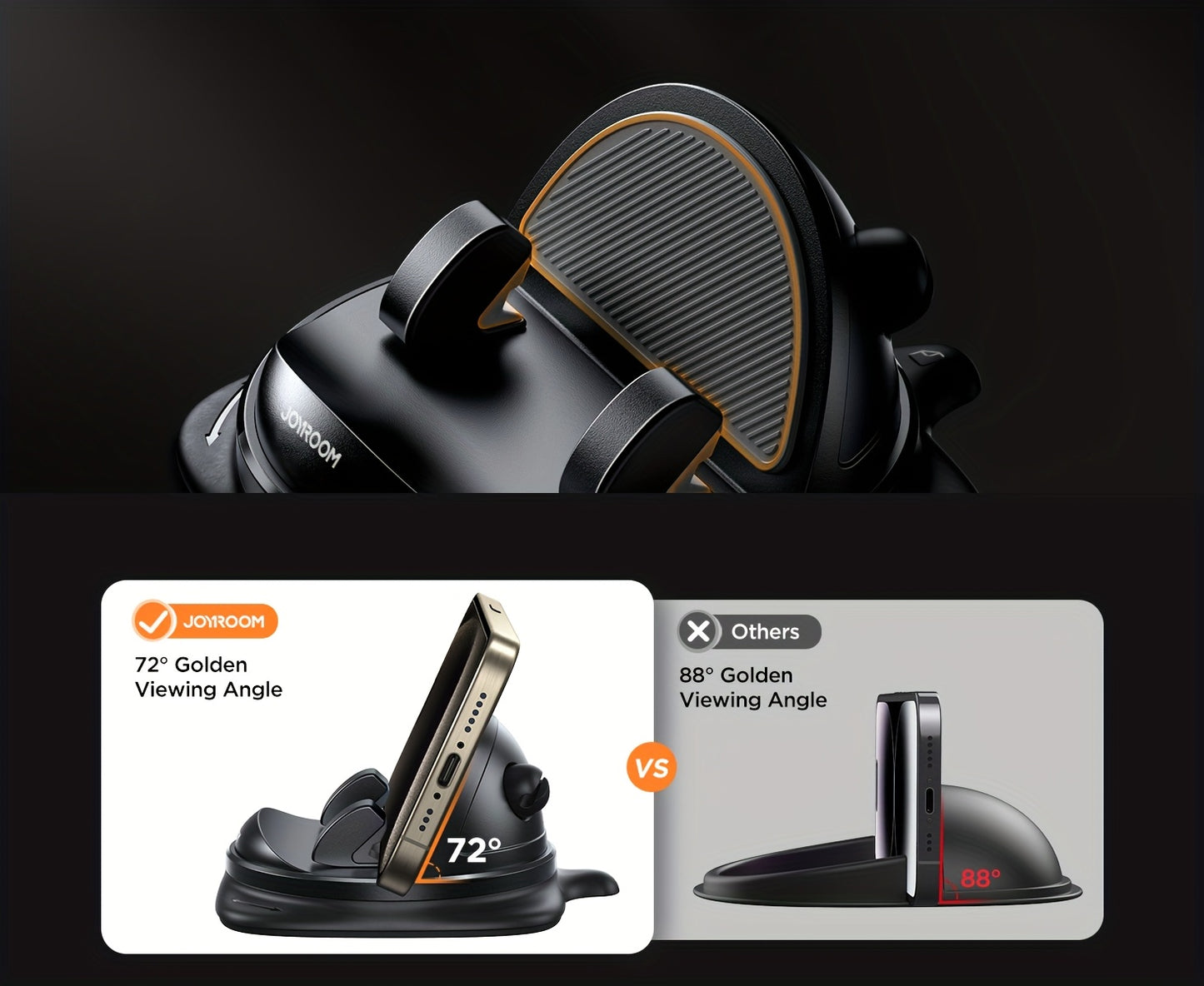 JOYROOM  Phone Holder Mount - Rotatable Dash-Mounted Holders, Non-Slip, ABS,, Heat , Spring-Loaded Grip for iPhone,  & Smartphones