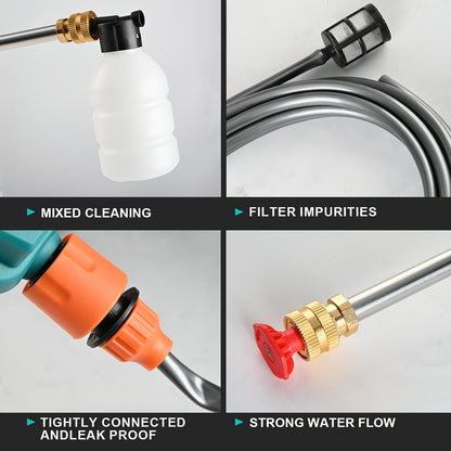 Portable High-Pressure Car Wash Machine, 500PSI Car Wash Machine, with 1/2 Batteries, 6-In-1 Nozzle, 5-Meter Hose, Portable High-Pressure Cleaning Machine for Car/Fence/Floor Cleaning And Watering, Is A Great Christmas Gift