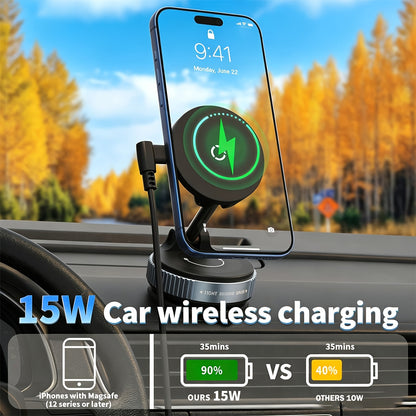 Wireless Car Charger, 15W Magnetic Fast-charging Car Phone Holder, The Suction Cup Is Stable And Won't Fall Off, Can Be Adjusted 360 Degrees, Car Phone Holder