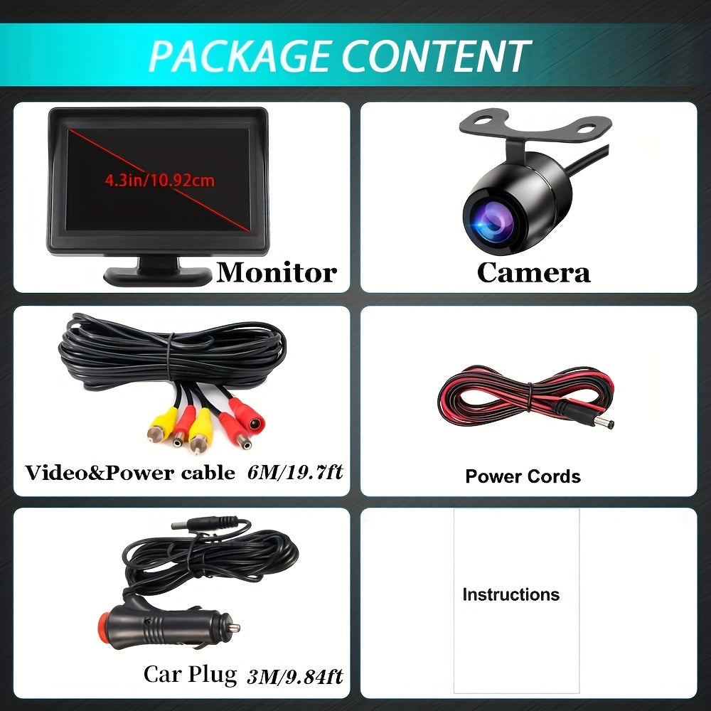 4.3 Inch Automotive Rearview Monitor And Backup Camera System - Universal Fit for Cars, Suvs, Rvs, And Pickup Trucks for Safe Parking And Easy Installation, Without Battery