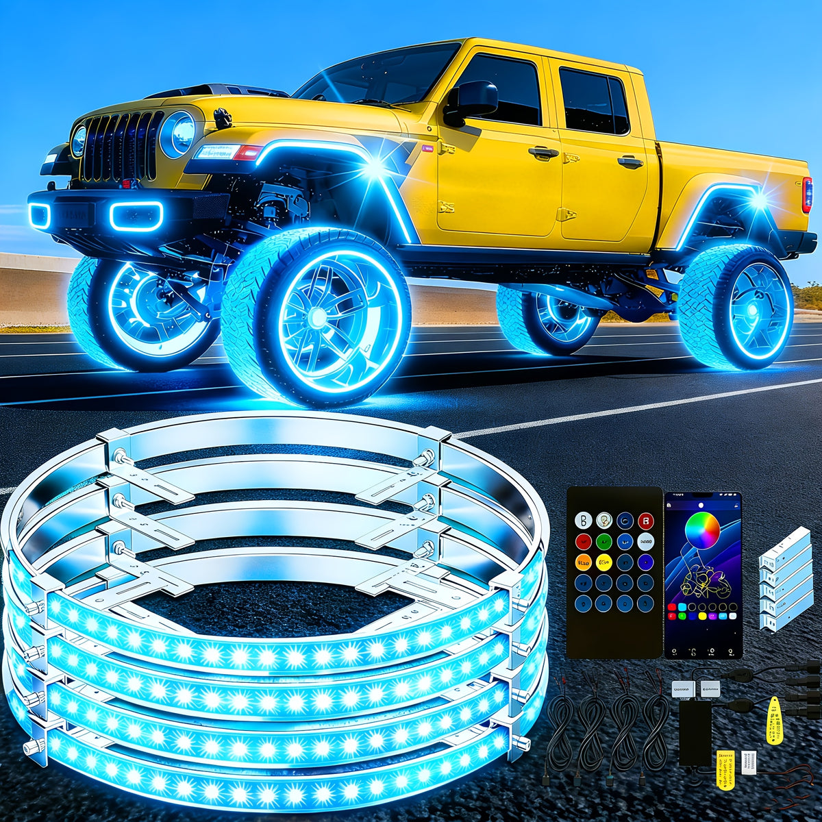 Car Underglow & Wheel Lights – App & Dual Control LED Chassis Ambient Light for Truck, Jeep Wrangler, Tesla, Ford & More