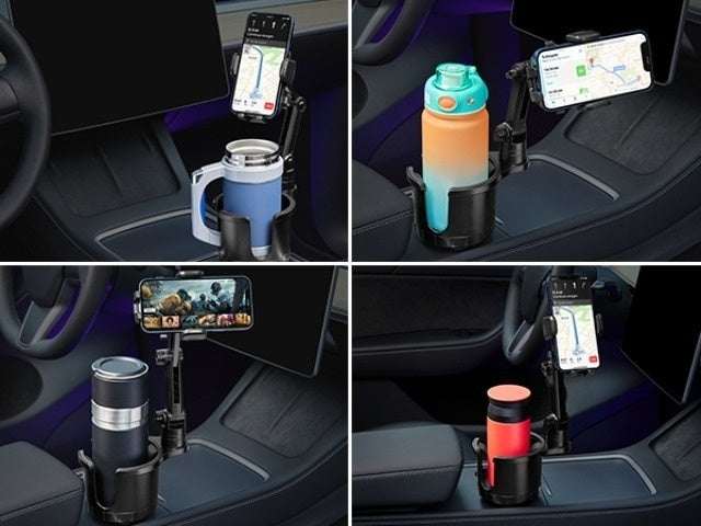 [2-In-1 Cup Phone Holder] Car Cup Holder Phone Mount, Upgraded 2-In-1 Car Cup Phone Holder Expander with Adjustable Base, 360-Degree Rotation, Cup Phone Holder for Car Compatible with Iphone, Samsung & All Smartphones
