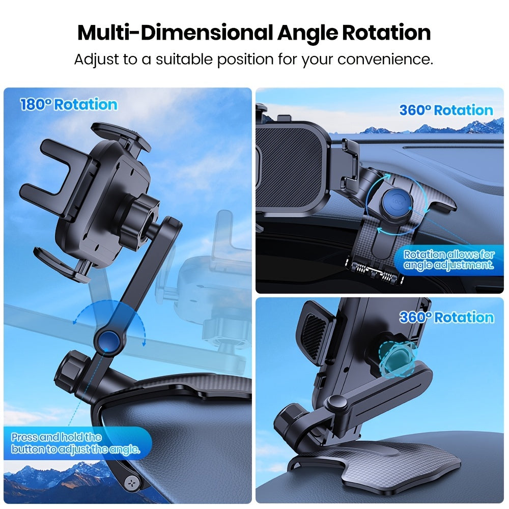 Phone Mount for Car Dashboard, 360 Degree Adjustable Cell Car Phone Holder with Anti-slip Silicone Clip [Multi-Angles&Stable] for All Smartphone