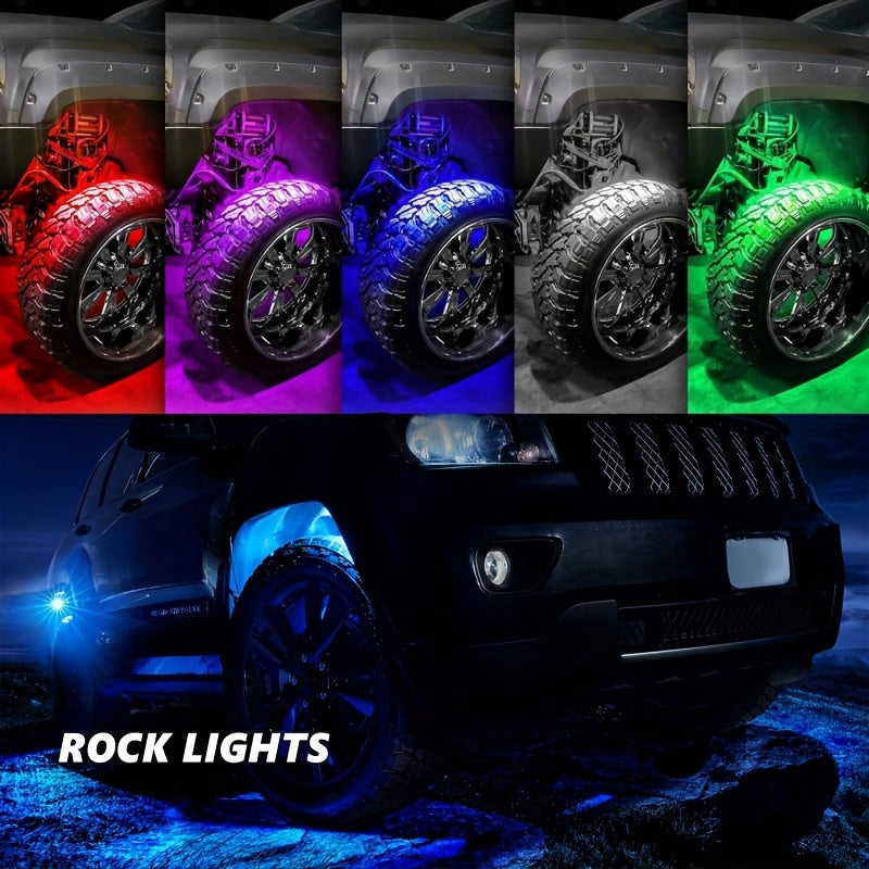 RGB-IC LED Rock Light Kit 4 or 8 Pods, APP & RF Control, Chasing Dream Color Underglow Downlight with Music Mode, 12V for Truck UTV Golf Cart Off-Road Vehicle