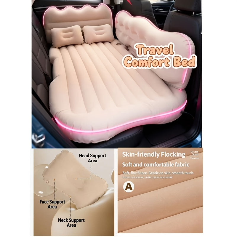 Luxury Premium Black And Stylish Beige Car Inflatable Mattress, Portable And Foldable, with PVC Flocking, Including Storage Bag, Air Pump And Two Pillows, Two Piers, Perfect for RVs, Trucks, And Foldable Beds In The Back Seat Of The Car Seat