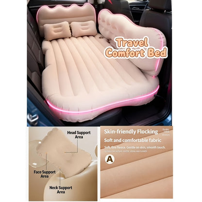 Luxury Premium Black And Stylish Beige Car Inflatable Mattress, Portable And Foldable, with PVC Flocking, Including Storage Bag, Air Pump And Two Pillows, Two Piers, Perfect for RVs, Trucks, And Foldable Beds In The Back Seat Of The Car Seat