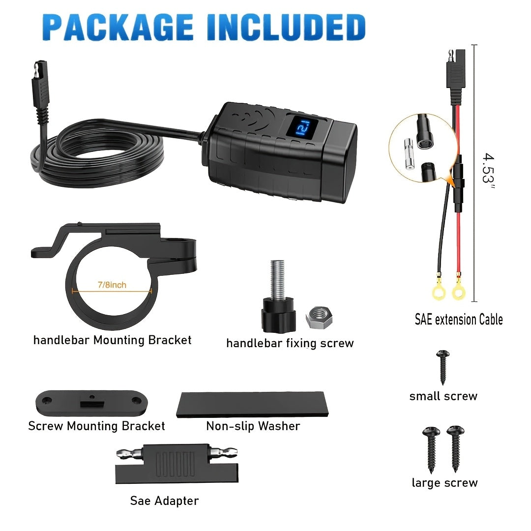 Motorcycle USB Charger Dual USB Type-C PD & Quick Charge 3.0 with Voltmeter & ON/OFF Switch – Fast Charging for Phone Tablet