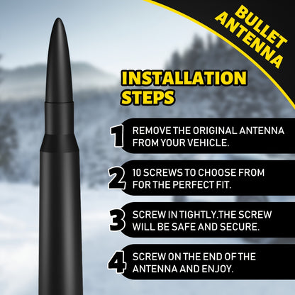 Universal 50 Cal Bullet Antenna for Truck | Compatible with Chevy Silverado, for Ford Bronco F150, for Ram 1500, for GMC Sierra, for Jeep for Wrangler, for Toyota Tundra | Black 5.3 Inch, Aluminum Alloy Material, Without Battery