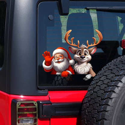 2pcs/ 1 Set Merry Christmas English Christmas Hat Snowflake And Santa Reindeer Combination Car Sticker for Car Truck SUV Christmas Cartoon Pattern Holiday Atmosphere Decoration Sticker Home Door Window Glass Wall Sticker Window Sticker