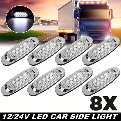 8pcs Ultra-Bright 16LED Car Side Marker Lights, 12-24V - Amber/White/Red/Blue/Green, Fit for Trucks & Trailers, Enhanced Visibility & Safety