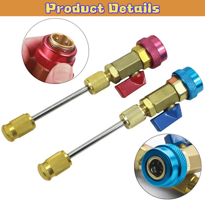 Quick Remover And Installer for 2pcs R134A Valve Cores, Featuring High Pressure (Red) And Low Pressure (Blue) Tools for Refrigerant Air Conditioning Systems