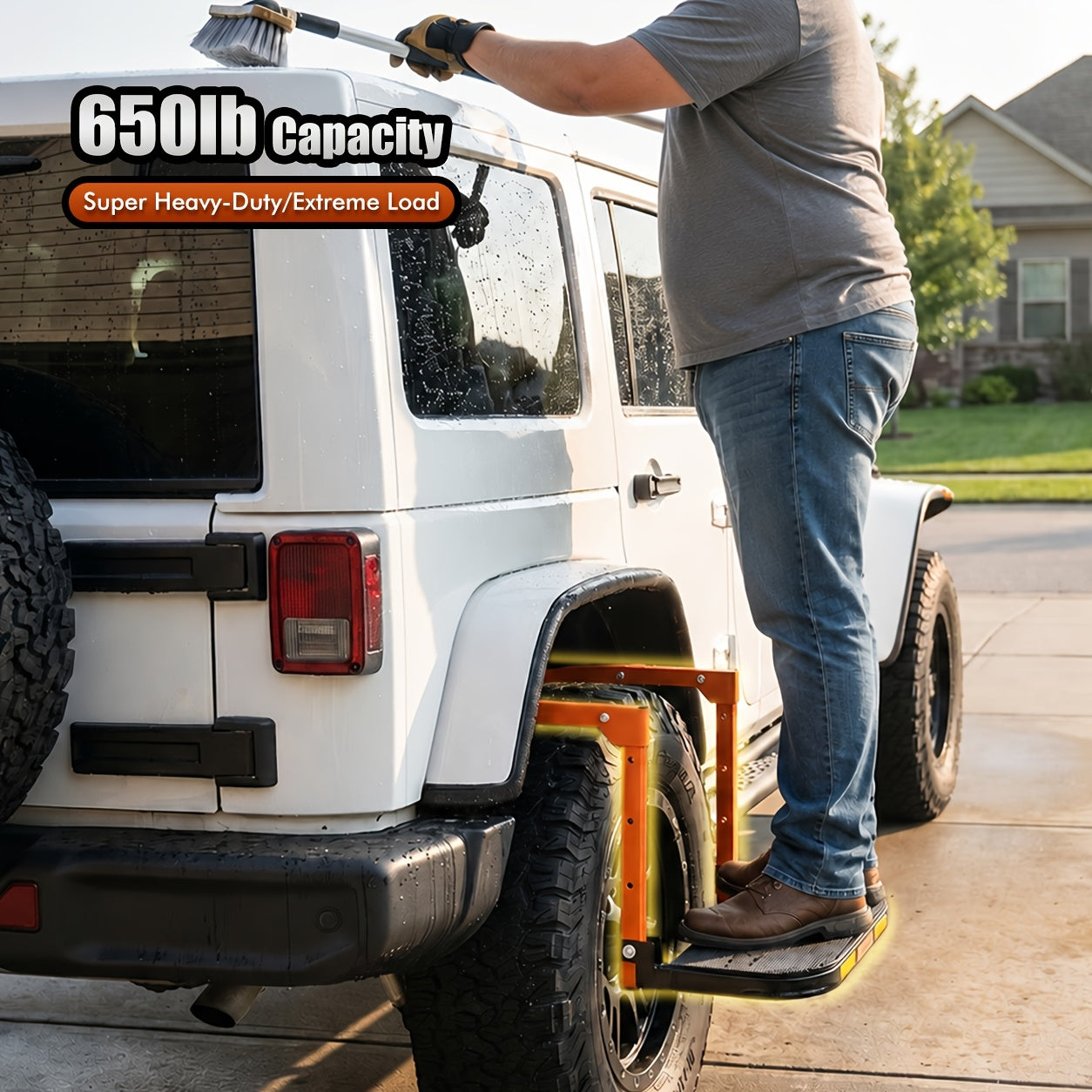 Heavy Duty Foldable Tire Steps with Anti-Slip Texture, Adjustable Height, 300/650 Lbs Load Capacity, Fits Tires Up to 13.5In Wide, Portable Telescopic Ladder for Roof Rack & Roof Climbing, Universal Car Additions for Truck SUV Trailer