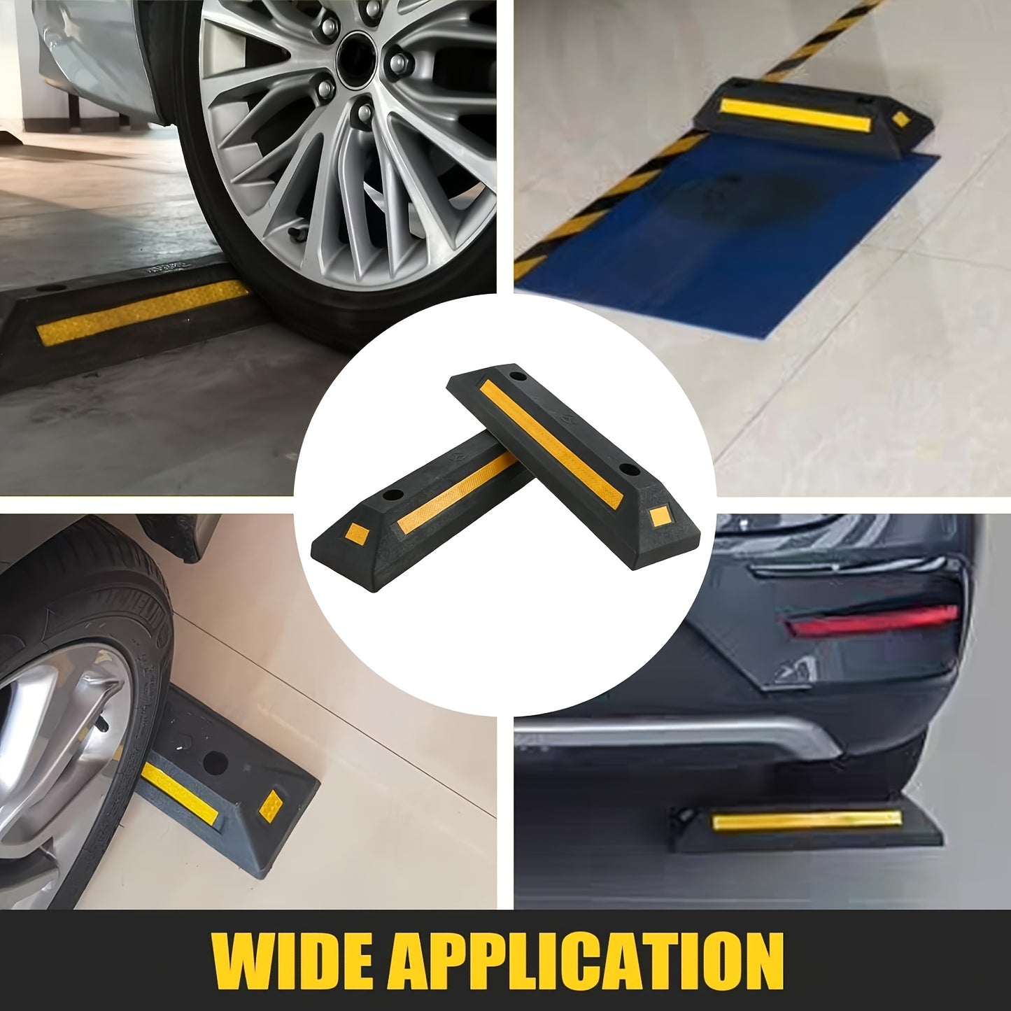 Heavy Duty Rubber Parking Guide - Premium Quality Durable Car Garage Wheel Stopper Professional Grade Park with Reflective Yellow Tape Curb
