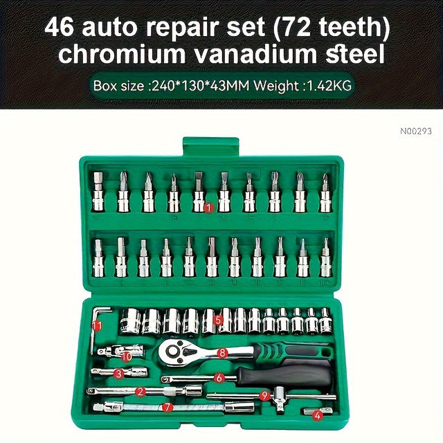 1/4" Drive Socket Ratchet Wrench Set 46-Piece Metric Reversible Ratchet Extension Bars for Automotive Repair Home Maintenance with Storage Case