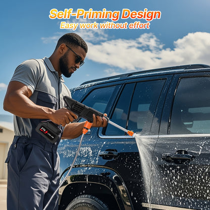 LOVEWE 300 Watt Cordless High Pressure Electric Car Wash - Equipped with 6-in-1 Nozzle, 1.3GPM Handheld Car Wash Gun, for Car Wash/Home/Floor/Garden Cleaning, Includes1/2 X 15000mAh Batteries, 60 Minutes Battery Life, for Independence Day