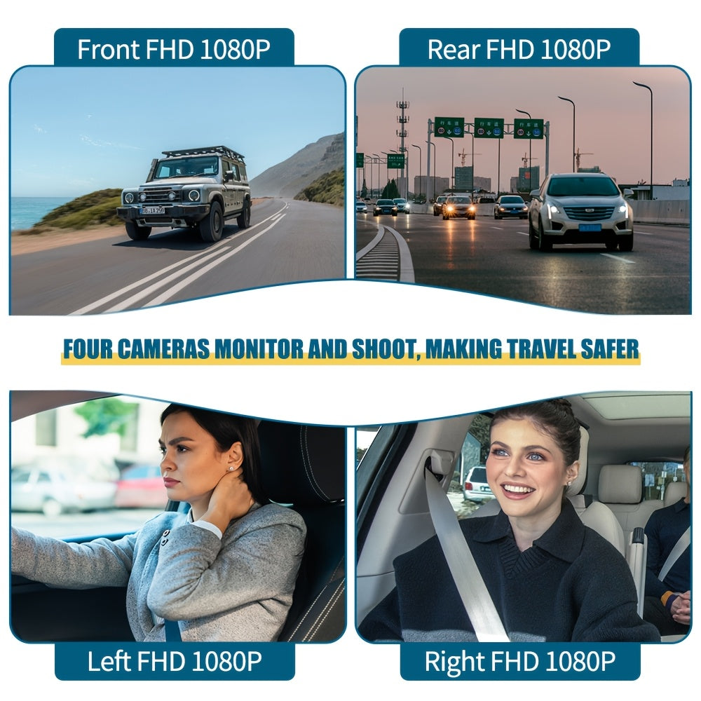 FHD 1080P 3/4-Channel 360° Car Dashcam, WIFI, IR Night Vision, Loop Recording, Car DVR Recorder, 3.0" IPS Screen, Rechargeable Battery 180Mah, 12-24V Car Plug, Optional 32GB Memory Card (Black), Car Parts/ Car Dashboard Camera/ Christmas Gift/