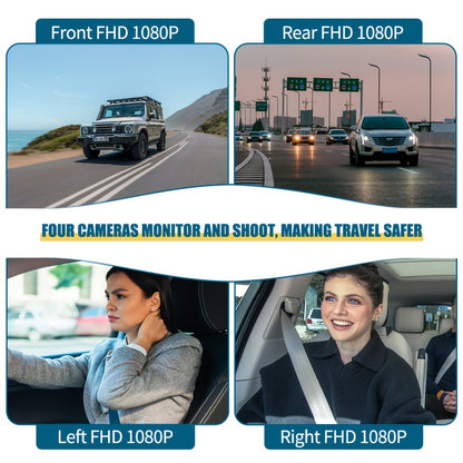 FHD 1080P 3/4-Channel 360° Car Dashcam, WIFI, IR Night Vision, Loop Recording, Car DVR Recorder, 3.0" IPS Screen, Rechargeable Battery 180Mah, 12-24V Car Plug, Optional 32GB Memory Card (Black), Car Parts/ Car Dashboard Camera/ Christmas Gift/