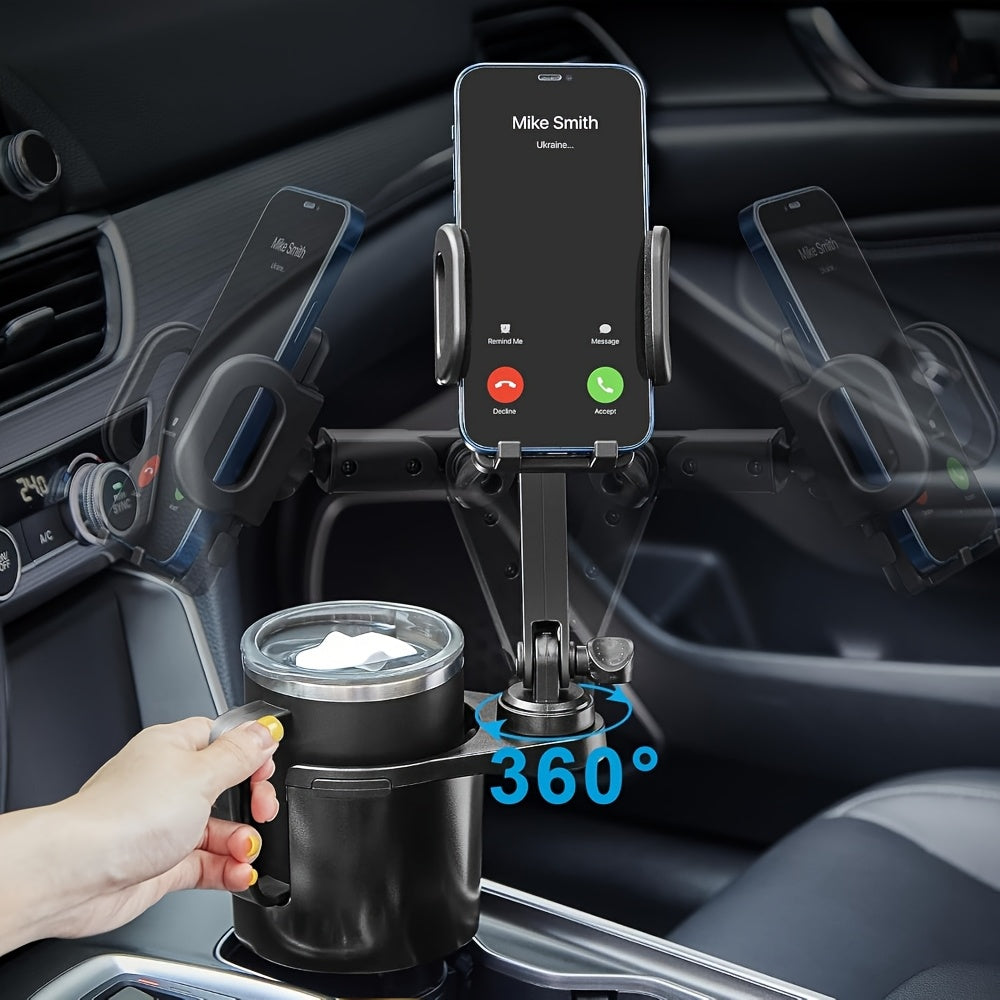 1 In-car 2-in-1 Holder, Versatile Portable Swivelable Car Phone Cup Holder for Cars, SUVs, Trucks, with Shock Trim, Black Car Cup Holder Extender