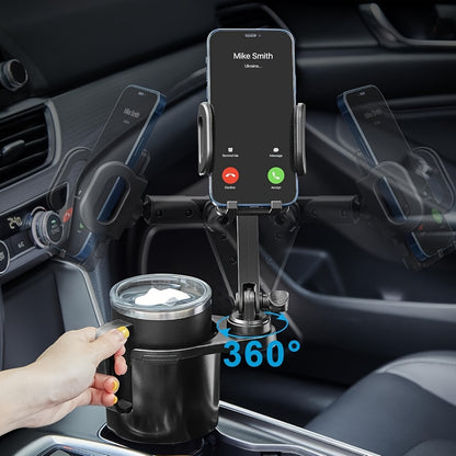 1 In-car 2-in-1 Holder, Versatile Portable Swivelable Car Phone Cup Holder for Cars, SUVs, Trucks, with Shock Trim, Black Car Cup Holder Extender