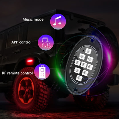 RGB LED Rock Lights Kit 9-LED Pods Sound-Activated App & Remote Control Multicolor Underglow Neon for Trucks SUVs Pickups Off-Road Vehicles 4 6 8 10pcs