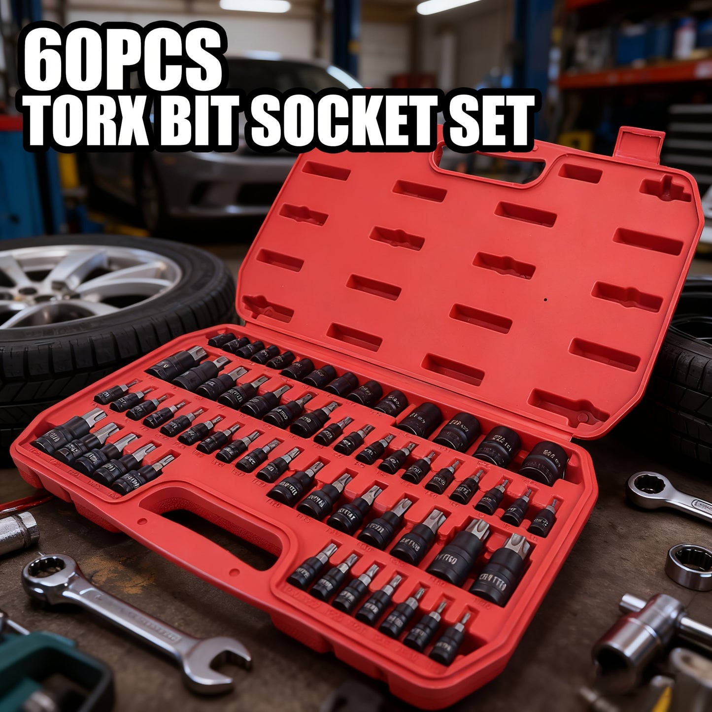 Impact Socket Bit Set 60Pc – E-Sockets E4-E24, Torx T/TT/TP Bits, 1/4 3/8 1/2 Drive, CrV Steel & S2 Bits, Comprehensive Size Collection