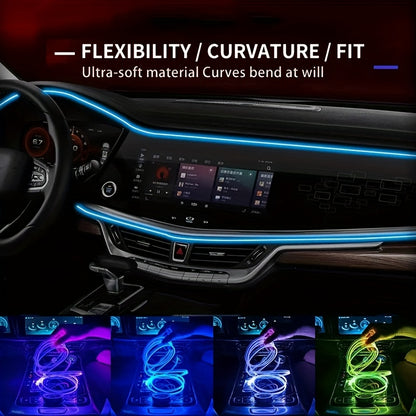 Car Interior Ambient Lighting Kit 3M RGB 7-Color LED Strip App & Remote Control Music Sync for Doors Console Dashboard Decoration