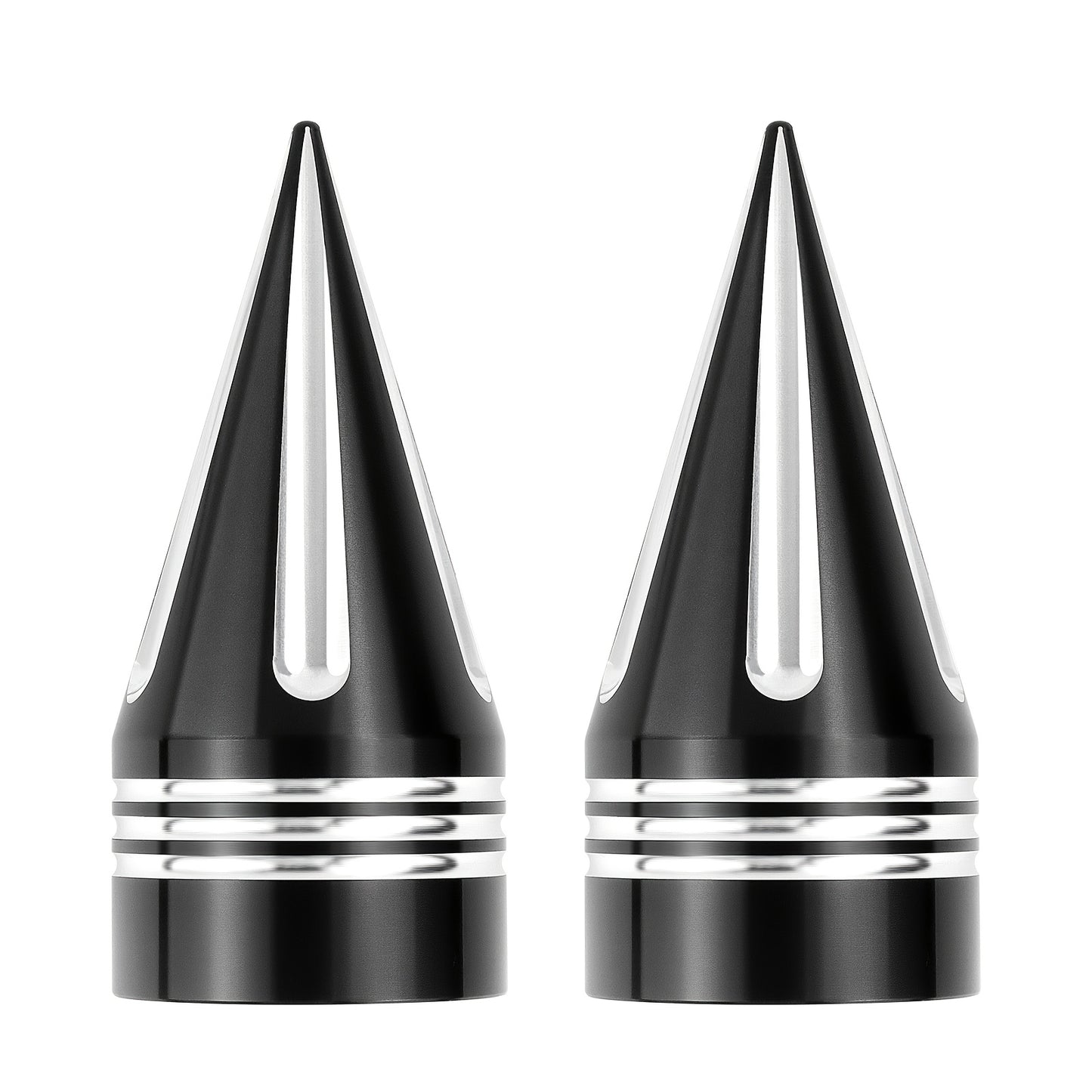Motorcycle Front Axle Nut Covers CNC Spike Caps 3.6" – Fits Harley Touring Street Glide Road King Electra Glide Tri Glide 2008+, Black & Silver, Pair