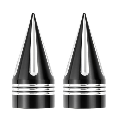 Motorcycle Front Axle Nut Covers CNC Spike Caps 3.6" – Fits Harley Touring Street Glide Road King Electra Glide Tri Glide 2008+, Black & Silver, Pair