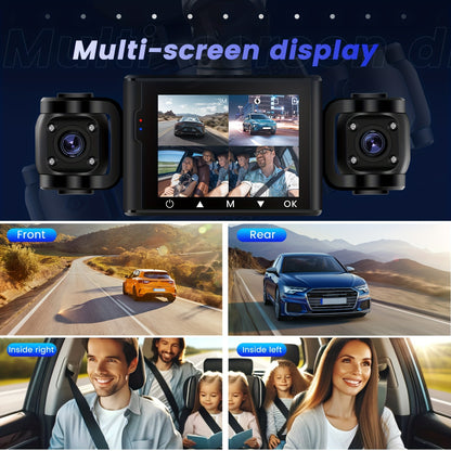 Black Friday Offer, 2.4-Inch 1080P Car Camera, Four-Channel Recording, Three-Screen HD Car Camera, Features 480P Images from Left, Right, And Rear, Plus Motion Detection, Night Vision, And Wide Dynamic Range, Optional 64GB Memory Card