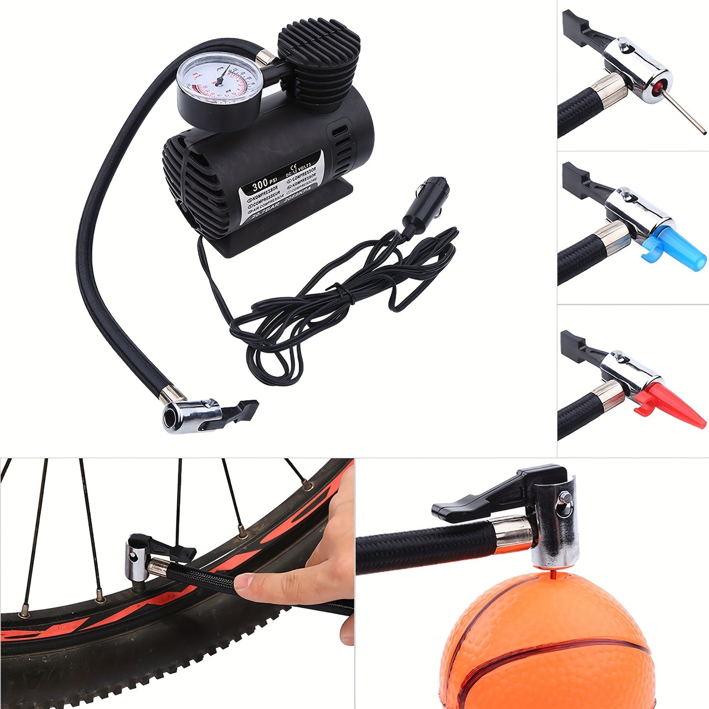1 Unit of a Compact Air Compressor Pump, 12V 300 PSI, Designed for Inflating Tires of Cars, Bikes, Balls, And Motorcycles While for on The Move, Without Battery