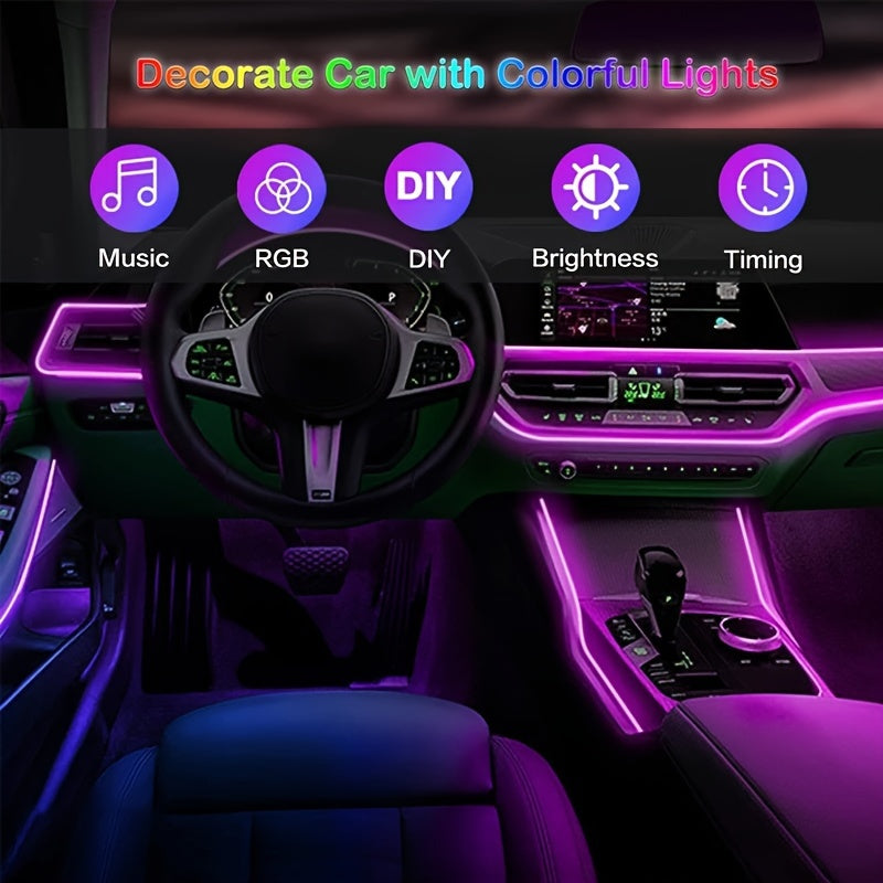 118-Inch Car Interior Neon Lights (Center Console And Dashboard) with Armrest Storage Box, APP Application Control RGB LED Light Strip Suitable for Car Decorative Lighting Additions, Without Battery